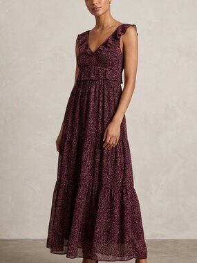 Chelsea28 S Burgundy Pink Animal Print Ruffle Tiered Maxi Dress NWT